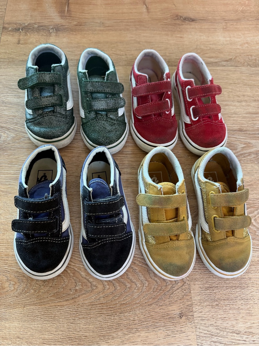 Vans Kids Velcro Sneakers in Green, Red, Navy & Mustard
